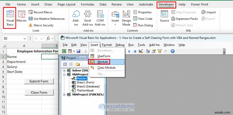 Create a Self-Clearing Excel Form Using VBA and Named Ranges