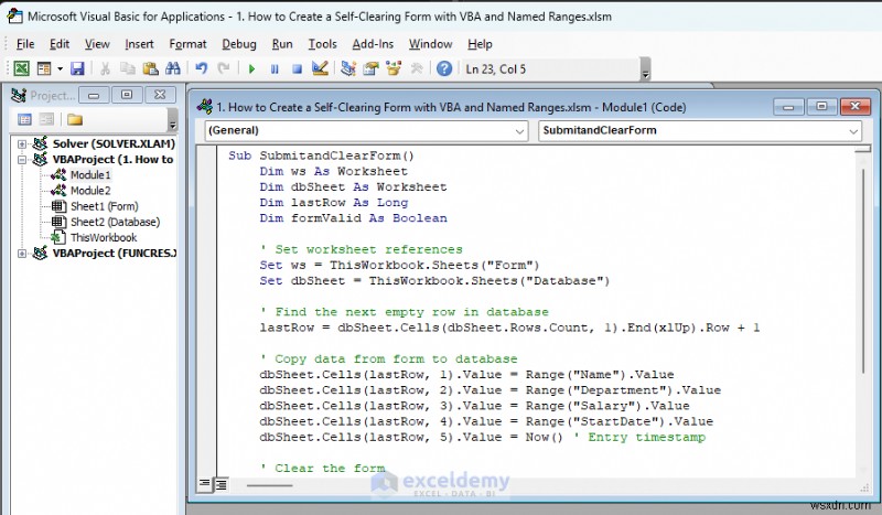 Create a Self-Clearing Excel Form Using VBA and Named Ranges