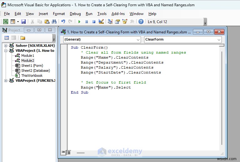 Create a Self-Clearing Excel Form Using VBA and Named Ranges