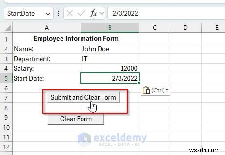 Create a Self-Clearing Excel Form Using VBA and Named Ranges