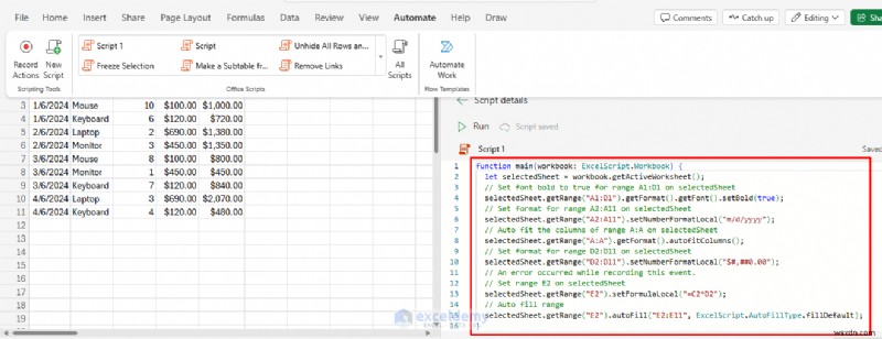 Boost Productivity: Automate Excel Online Workflows Using Office Scripts