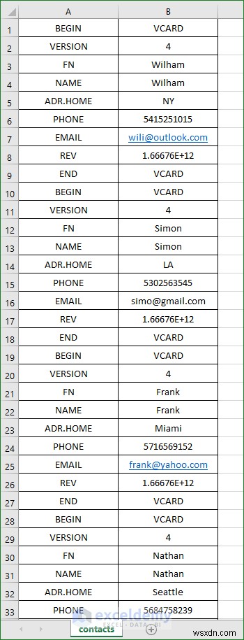 Open VCF (vCard) Files in Excel: 2 Easy Methods