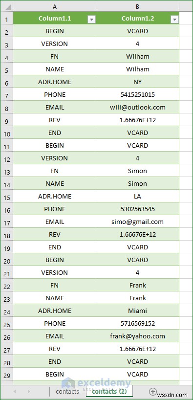 Open VCF (vCard) Files in Excel: 2 Easy Methods