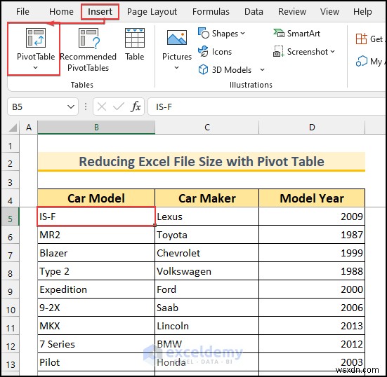 Shrink Excel Files Quickly with Pivot Tables