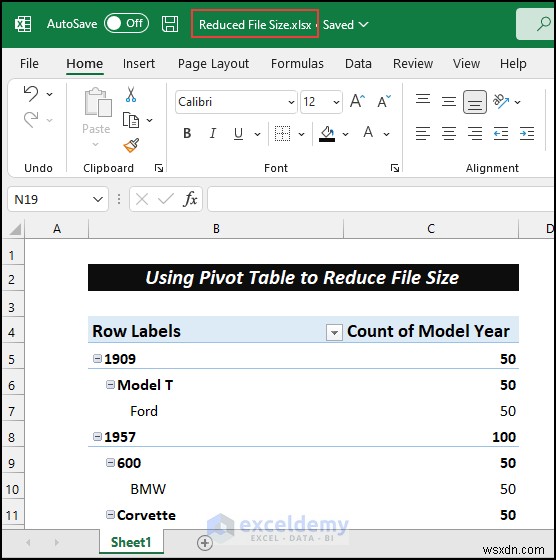 Shrink Excel Files Quickly with Pivot Tables