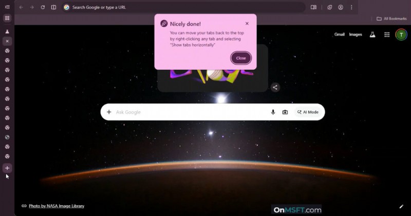 Chrome Teases Vertical Tabs, Nudges Users to Move Tabs to the Side