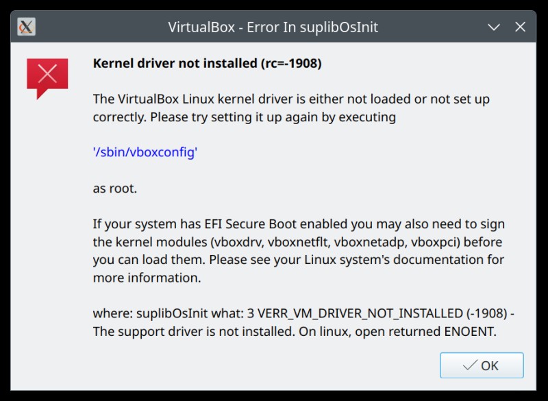 Resolving VirtualBox Kernel Driver Errors on Linux