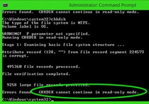 CHKDSK cannot continue in read-only mode