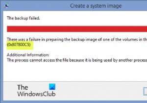 System Image Backup fails with error codes 0x807800C5, 0x80070020