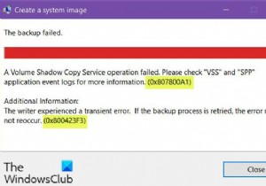 Fix System Image Backup error 0x807800A1, 0x800423F3 on Windows 10