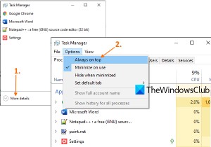 How to keep Task Manager always on top in Windows 11/10