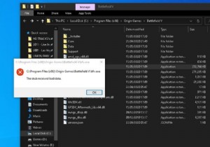 The stub received a bad data error message on Windows 10