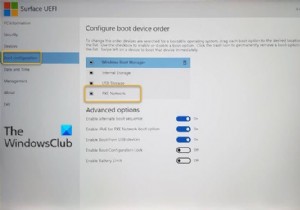 Surface Laptop PXE boot attempt fails in Windows 10