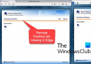 Remote Desktop tab in RDWEB missing from Edge browser in Windows 10
