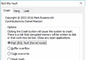 Crash, hang, and cause kernel memory leaks in Windows using NotMyFault tool
