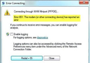 Error 651, The modem (or other connecting devices) has reported an error in Windows